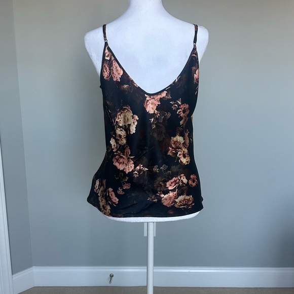 L'AGENCE Romantic Silk Black and Pink Floral Camisole.  Like New.  Size Medium. - Picture 5 of 9